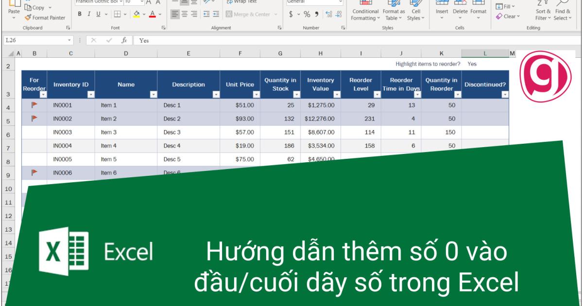 Hướng dẫn cách thêm số 0 trong Excel vào đầu hoặc cuối dãy số